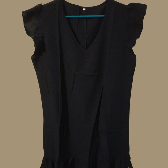 Lightweight V-Neck Ruffle-Cap Sleeve Frilly Sundress (Dark Blue) - Picture 6 of 7